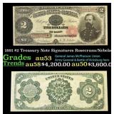 1891 $2 Treasury Note Grades Select AU Signatures
