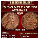 1913-d Lincoln Cent Near Top Pop 1c ms66+ rd SEGS