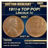 1911-s Lincoln Cent TOP POP! 1c Grades ms67 bn SEG