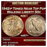 1942-p Walking Liberty Half Dollar Toned Near Top