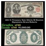 1891 $1 Treasury Note Edwin M Stanton Grades xf Si