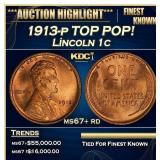 1913-p Lincoln Cent TOP POP! 1c ms67+ rd SEGS
