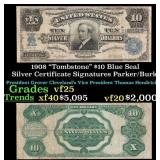 1908 $10 Blue Seal Silver Certificate "Tombstone"