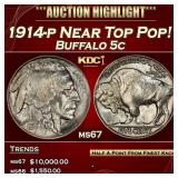 1914-p Buffalo Nickel Near Top Pop! 5c ms67 SEGS