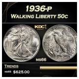 1936-p Walking Liberty Half Dollar 50c Grades GEM+