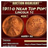 1911-d Lincoln Cent Near Top Pop! 1c ms66+ rd SEGS