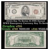 1934A $5 FRN Hawaii WWII Emergency Currency Key To