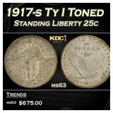 1917-s Ty I Standing Liberty Quarter Toned 25c Gra