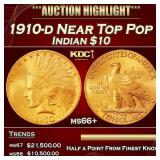 1910-d Gold Indian Eagle Near Top Pop $10 ms66+ SE