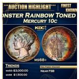 1938-p Mercury Dime Monster Rainbow Toned TOP POP!