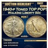 1940-p Walking Liberty Half Dollar Toned TOP POP!