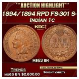 1894/1894 Indian Cent RPD FS-301 S-1 1c ms63 bn US
