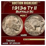 1913-s Ty II Buffalo Nickel 5c ms66 SEGS