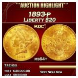 1893-p Gold Liberty Double Eagle $20 ms64+ SEGS