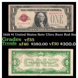 1928 $1 United States Note Ultra Rare Red Seal Gra