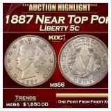 1887 Liberty Nickel Near Top Pop 5c ms66 SEGS
