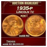 1935-p Lincoln Cent 1c ms68 RD SEGS