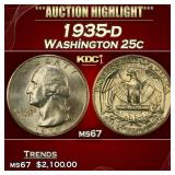 1935-d Washington Quarter 25c ms67 SEGS