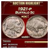 1921-p Buffalo Nickel 5c ms66+ SEGS