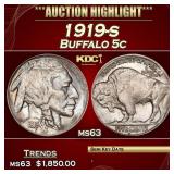 1919-s Buffalo Nickel 5c ms63 USCG