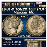 1931-d Mercury Dime Toned TOP POP! 10c ms67+ FSB S