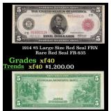 1914 $5 Large Size Red Seal FRN Rare Red Seal Grad