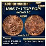 1886 Ty I Indian Cent TOP POP! 1c ms66+ RB SEGS