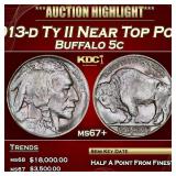 1913-d Ty II Buffalo Nickel Near Top Pop! 5c ms67+