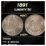 1891 Liberty Nickel 5c ms65+ SEGS