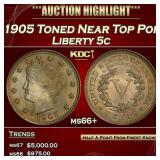 1905 Liberty Nickel Toned Near Top Pop 5c ms66+ SE