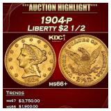 1904-p Gold Liberty Quarter Eagle $2 1/2 ms66+ SEG