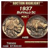 1937 Proof Buffalo Nickel 5c pr68 SEGS