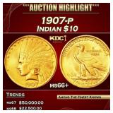 1907-p Gold Indian Eagle $10 ms66+ SEGS