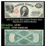 1917 $1 Large Size Legal Tender Note Grades xf Sig