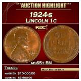 1924-s Lincoln Cent 1c ms65+ BN SEGS