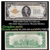 1928 $100 Gold Certificate FR-2405 Signatures Wood