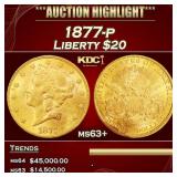 1877-p Gold Liberty Double Eagle $20 ms63+ SEGS