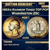 1963-d Washington Quarter Rainbow Toned TOP POP! 2