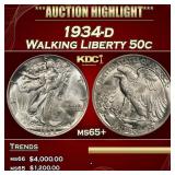 1934-d Walking Liberty Half Dollar 50c ms65+ SEGS