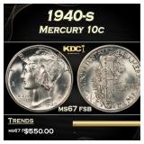 1940-s Mercury Dime 10c ms67 fsb SEGS
