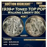 1939-p Walking Liberty Half Dollar Toned TOP POP!
