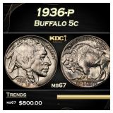 1936-p Buffalo Nickel 5c ms67 SEGS