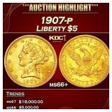 1907-p Gold Liberty Half Eagle $5 ms66+ SEGS