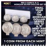1921 3 Coin P, D, S Morgan Silver Dollar Set $1