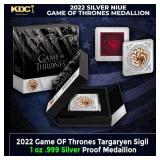 2022 Game OF Thrones Targaryen Sigil 1 oz .999 Sil