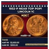 1932-p Lincoln Cent Near Top Pop! 1c ms66+ rd SEGS