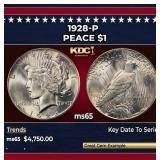 1928-p Peace Dollar $1 ms65 SEGS