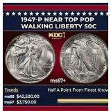 1947-p Walking Liberty Half Dollar Near Top Pop 50