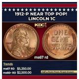1912-p Lincoln Cent Near Top Pop! 1c ms67 rd SEGS