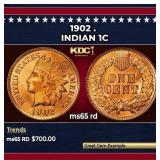 1902 Indian Cent . 1c Grades ms65 rd